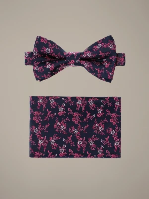 Mucha Granatowa Plus Poszetka w Kwiaty Lancerto