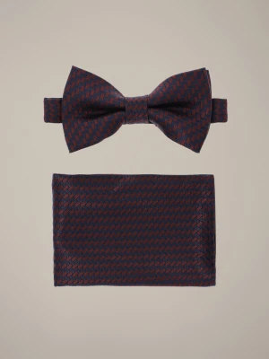 Mucha Granatowo-Brązowa Plus Poszetka Wzór Lancerto