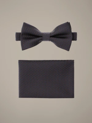 Mucha Granatowo-Brązowa Plus Poszetka Wzór Lancerto