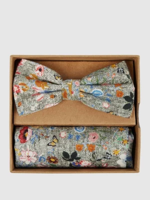 Mucha i poszetka z mieszanki jedwabiu i bawełny w zestawie Prince Bowtie Limonkowy