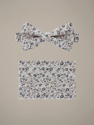 Mucha Jasnobeżowa Plus Poszetka w Kwiaty Lancerto