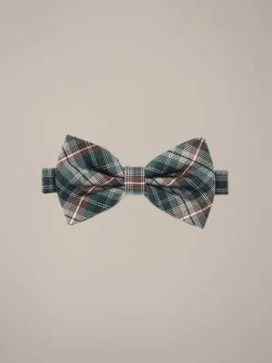 Mucha Zielono-Brązowa Jedwabna Krata Lancerto