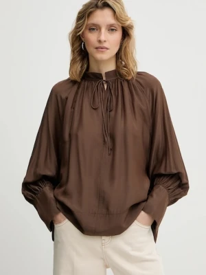 MUNTHE bluzka z dodatkiem jedwabiu ROSEBERGER damska kolor brązowy gładka 254102925427