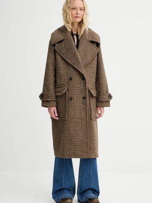 MUNTHE płaszcz z domieszką wełny LIBASTO kolor brązowy przejściowy oversize 253154925340