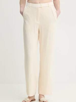 MUNTHE spodnie FARRIS damskie kolor beżowy proste high waist 251141725112