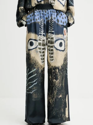 MUNTHE spodnie jedwabne ARUM damskie kolor granatowy proste high waist 253140025318