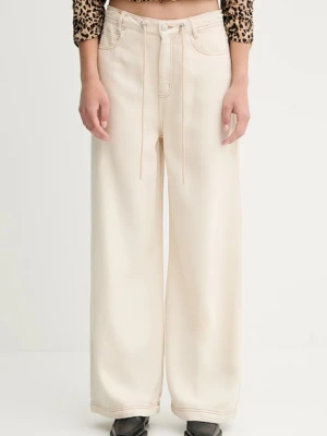 MUNTHE spodnie OBEY damskie kolor beżowy szerokie high waist 252141525206