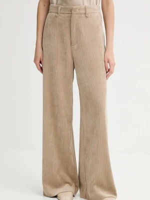 MUNTHE spodnie sztruksowe LELOUIS damskie kolor brązowy szerokie high waist 253143025310