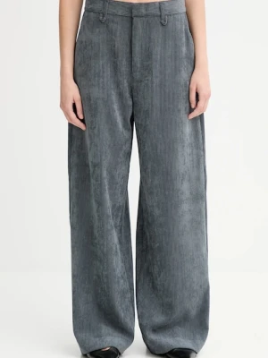 MUNTHE spodnie sztruksowe LELOUIS damskie kolor szary szerokie high waist 253143025310