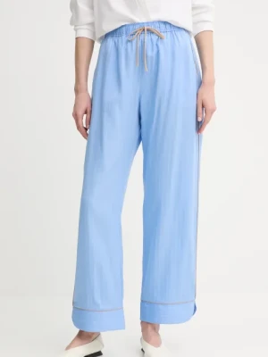 MUNTHE spodnie z domieszką lnu UKAVA damskie kolor niebieski proste high waist 255140525523