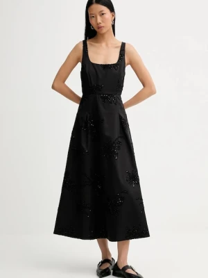 MUNTHE sukienka bawełniana RONIA kolor czarny midi rozkloszowana 254135025401