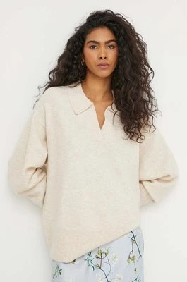 MUNTHE sweter z domieszką wełny damski kolor beżowy lekki