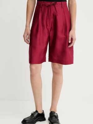 MUNTHE szorty jedwabne PEPPI damskie kolor bordowy gładkie high waist 252143025209