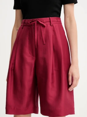 MUNTHE szorty jedwabne PEPPI damskie kolor bordowy gładkie high waist 252143025209