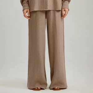 Muślinowe spodnie wide leg beżowe House