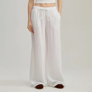 Muślinowe spodnie wide leg białe House