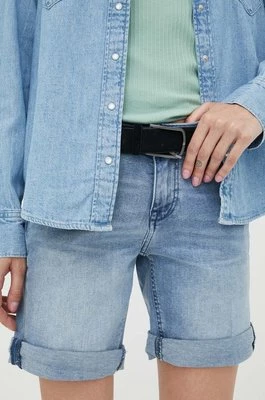 Mustang szorty jeansowe damskie kolor niebieski gładkie medium waist