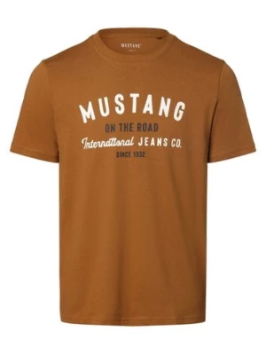 Mustang T-shirt męski Mężczyźni Bawełna brązowy nadruk,