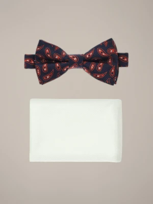 Muszka Granatowo-Bordowa Paisley Z Poszetką Lancerto