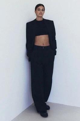 MUUV. spodnie damskie kolor czarny szerokie high waist