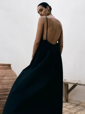 MUUV. sukienka bawełniana kolor czarny maxi oversize