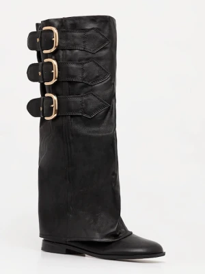 Naked Wolfe kozaki skórzane Anchor damskie kolor czarny na płaskim obcasie lekko ocieplone Anchor Black Leather