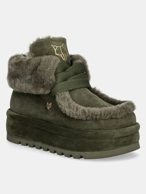 Zdjęcie produktu Naked Wolfe śniegowce zamszowe Bambi kolor zielony Bambi Suede Shearling Dark Olive