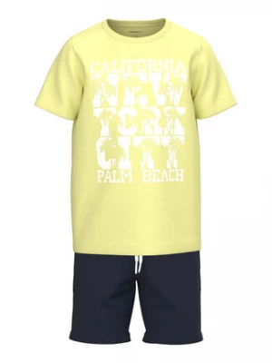 NAME IT Komplet t-shirt i szorty sportowe 13213261 Żółty Regular Fit