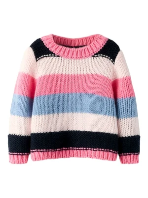 name it Sweter "Poronja" w kolorze jasnoróżowo-czarno-błękitnym rozmiar: 104