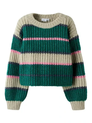 name it Sweter "Psubia" w kolorze zielono-beżowo-jasnoróżowym rozmiar: 158/164