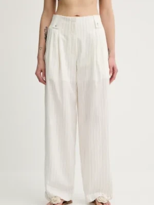 Nanushka spodnie JENCI damskie kolor beżowy szerokie high waist NW25SSPA26600