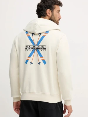 Napapijri bluza B-Fiemme męska kolor kremowy z kapturem z aplikacją NP0A88SAN1J1
