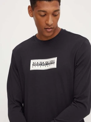 Napapijri longsleeve bawełniany S-Suze kolor czarny z aplikacją NP0A4I3M0411