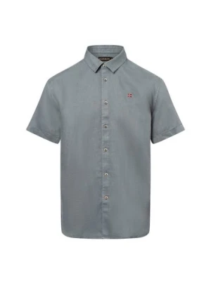 Napapijri Męska koszula lniana z krótkim rękawem Mężczyźni Regular Fit len szary jednolity,