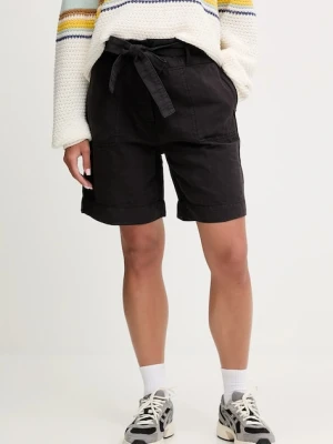 Napapijri szorty lniane N-Nice damskie kolor czarny gładkie high waist NP0A4IEX9411