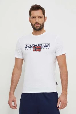 Napapijri t-shirt bawełniany męski kolor biały z nadrukiem