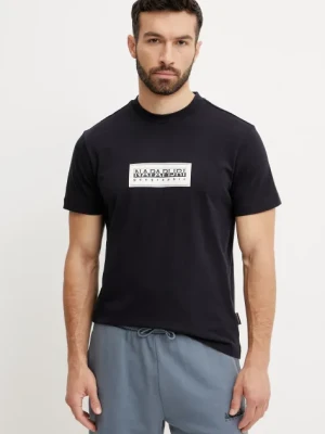 Napapijri t-shirt bawełniany S-Box męski kolor czarny z nadrukiem NP0A4I3L0411
