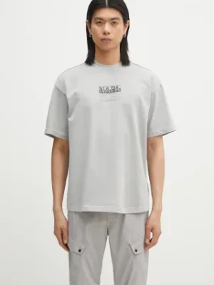 Napapijri t-shirt bawełniany S-Cortona męski kolor szary z nadrukiem NP0A4ILQH621