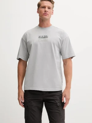 Napapijri t-shirt bawełniany S-Cortona męski kolor szary z nadrukiem NP0A4ILQH621