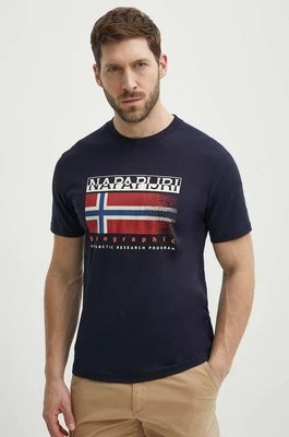 Napapijri t-shirt bawełniany S-Kreis męski kolor granatowy z nadrukiem NP0A4HQR1761