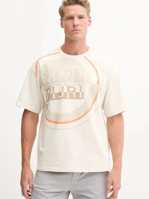 Napapijri t-shirt bawełniany S-Tusco męski kolor beżowy z nadrukiem NP0A4IEEN1J1