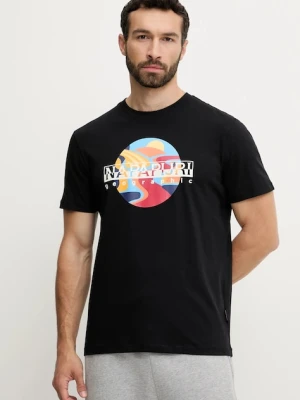Napapijri t-shirt bawełniany S-Valdor męski kolor czarny z nadrukiem NP0A4IE69411