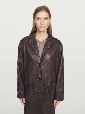 Nappa Leather Long Coat - Brązowy - - Massimo Dutti - Female