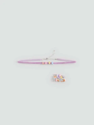 Naszyjnik choker z literami liliowy - Dzieci - Rozmiar uniwersalny - MANGO KIDS