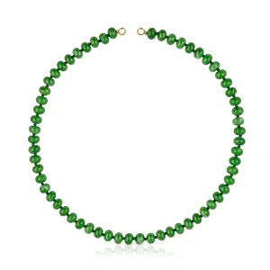 Naszyjnik Choker Ze Srebra Pokrytego 18-Karatowym Złotem, Z Zielonym Kwarcytem Hold Oval - Tous Rozmiar