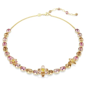 Naszyjnik Idyllia, Szlify różnorodne, Kwiat, Różnokolorowy, Powłoka w odcieniu złota Swarovski