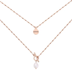 Naszyjnik kosteczkowy z różowego złota z ozdobnym zapięciem i perłą : Długość - 46,5 cm SOTHO