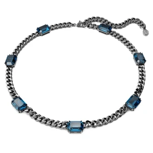 Naszyjnik Millenia, Szlif ośmiokątny, Niebieski, Powłoka z rutenu Swarovski