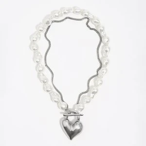 Naszyjnik perły serce kłódka srebrna BIMBA Y LOLA