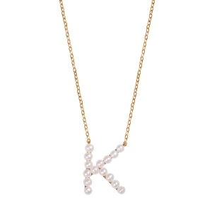 Naszyjnik srebrny pozłacany z perłami - litera K - Pearls Pearls - Biżuteria YES